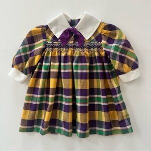 Vintage Polly Flinders 3T Toddler Girl Hand Smocked Collared Plaid Dress